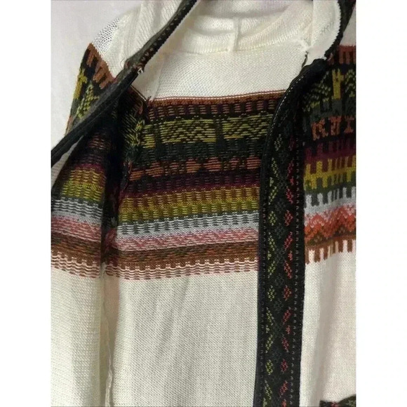 Handmade Peru Women's Alpaca White Multi‎ Cardigan Sweater Hood Zip up size: L - Picture 7 of 12